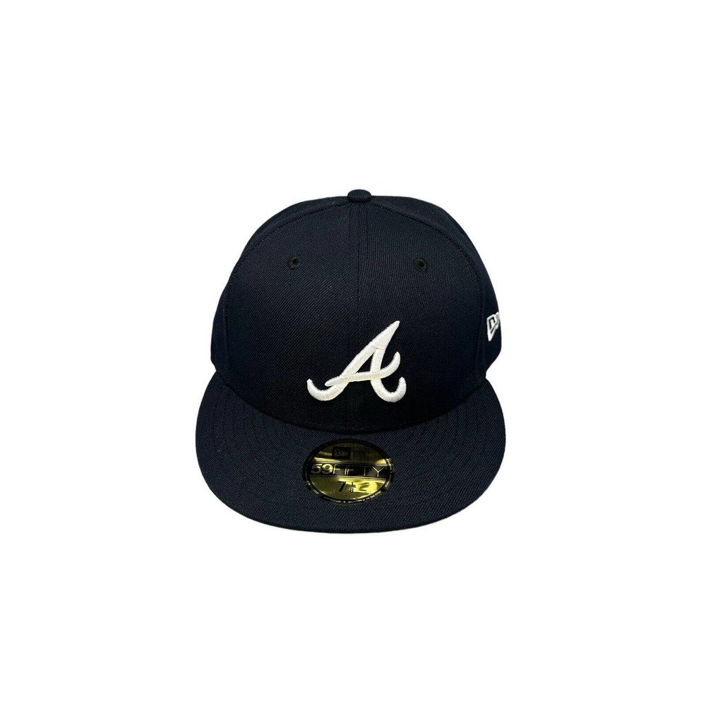 New Era Atlanta Braves ROAD 59Fifty Fitted Hat‎ Sz 7-1/8 Navy MLB Cap Men